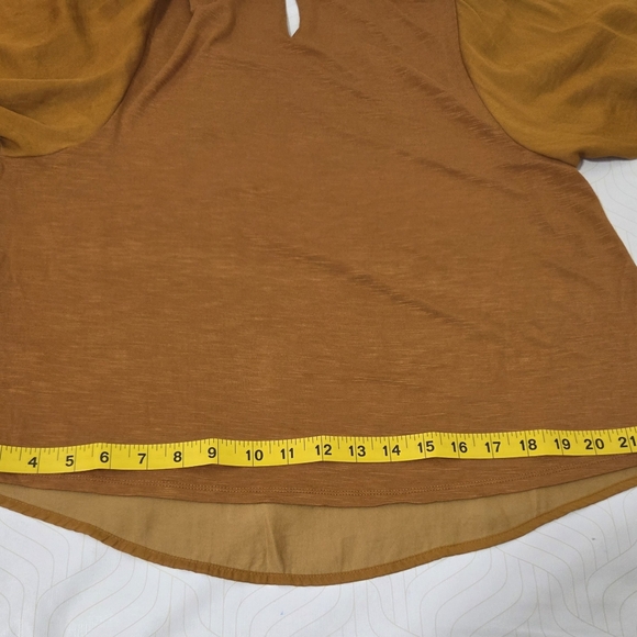 Anthropologie Dolan Mustard Puff Sleeve Top - Picture 12 of 14